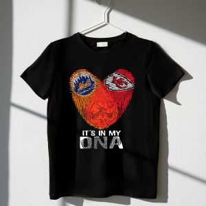 New York Mets Fingerprint Heart T-Shirt - Its In My Dna Design