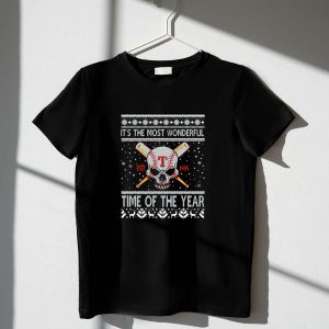Texas Rangers Skull Ugly Christmas T-Shirt - Most Wonderful Time Of Year