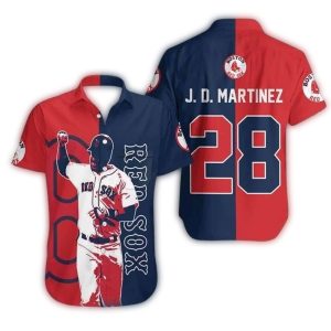 JD Martinez Boston Red Sox Tropical Hawaiian Shirt - Action Pose Design