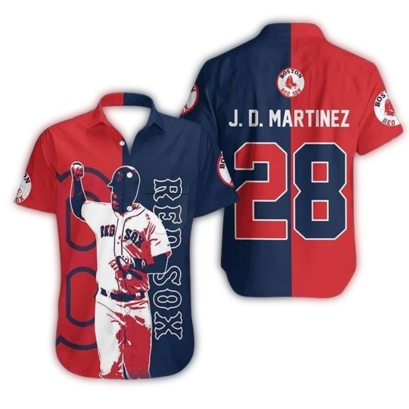 JD Martinez Boston Red Sox Tropical Hawaiian Shirt - Action Pose Design