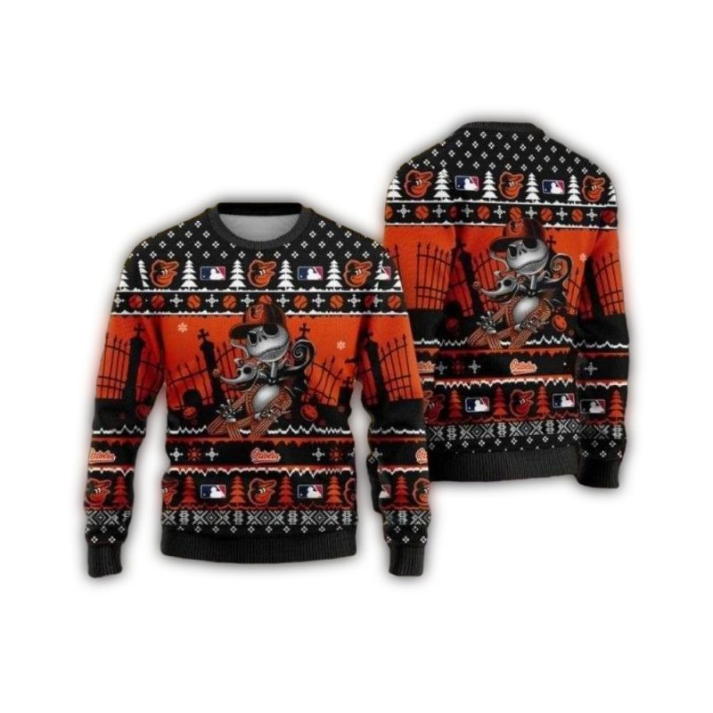 Jack Skellington Baltimore Orioles Christmas Ugly Sweater 1