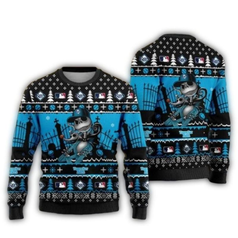 Jack Skellington Baseball Player Tampa Bay Rays Halloween Ugly Sweater 1