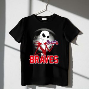 Jack Skellington Halloween T-Shirt With Atlanta Baseball Moon & Bats