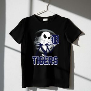 Jack Skellington Halloween T-Shirt With Detroit Tigers Moon Graphic Design