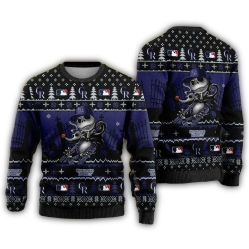 Jack Skellington Halloween Colorado Rockies Ugly Sweater 1