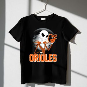 Jack Skellington Halloween T-Shirt With Orioless Moon And Bat Design