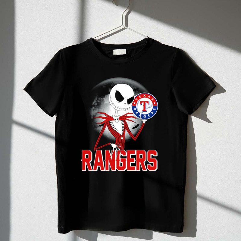 Jack Skellington Halloween Texas Rangers Baseball Moon T Shirt t shirt 1 1