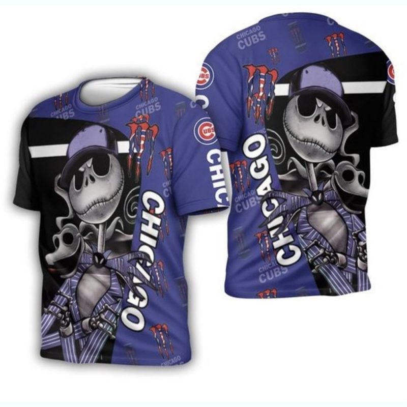 Jack Skellington Monster Energy Logo All Over Print T-Shirt for Cubs Fans