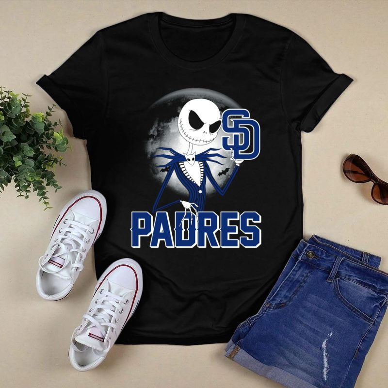 Jack Skellington San Diego Padres Halloween Moon Background T Shirt Black 1