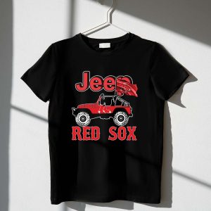 Jeep Boston Red Sox Off-Road Vehicle T-Shirt With Red Flag Design