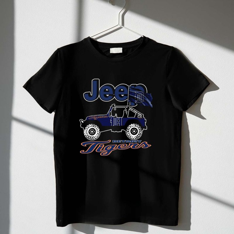 Jeep Detroit Tigers Vehicle with Flag and Team T Shirt t shirt 1 1