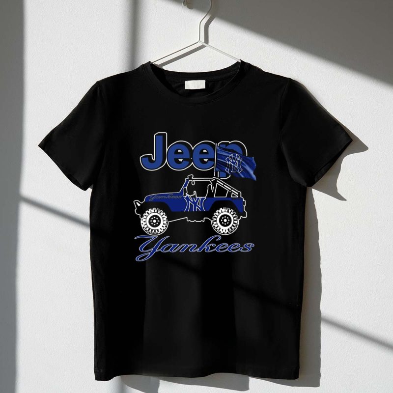 Jeep Yankees New York Yankees Blue Jeep with Yankees Flag T Shirt t shirt 1 1
