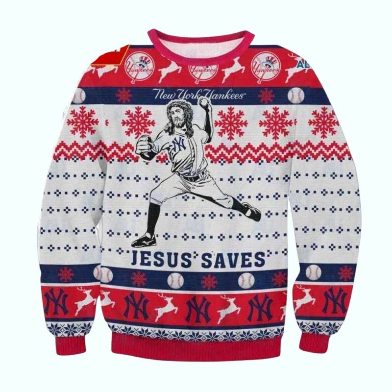 Jesus Saves New York Yankees Ugly Christmas Sweater 1