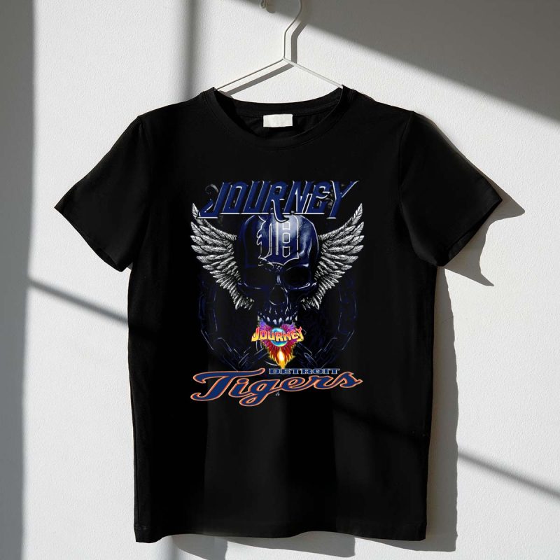 Journey Detroit Tigers Skull Wings Flame T Shirt t shirt 1 1
