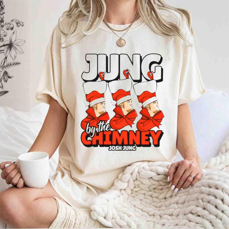 Jung By the Chimney Josh Jung Texas Rangers Santa Hat Bow T Shirt t shirt 1 1