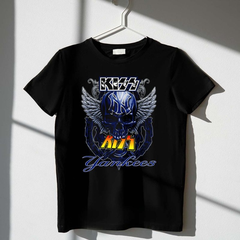KISS Yankees Skull Wings T Shirt t shirt 1 1