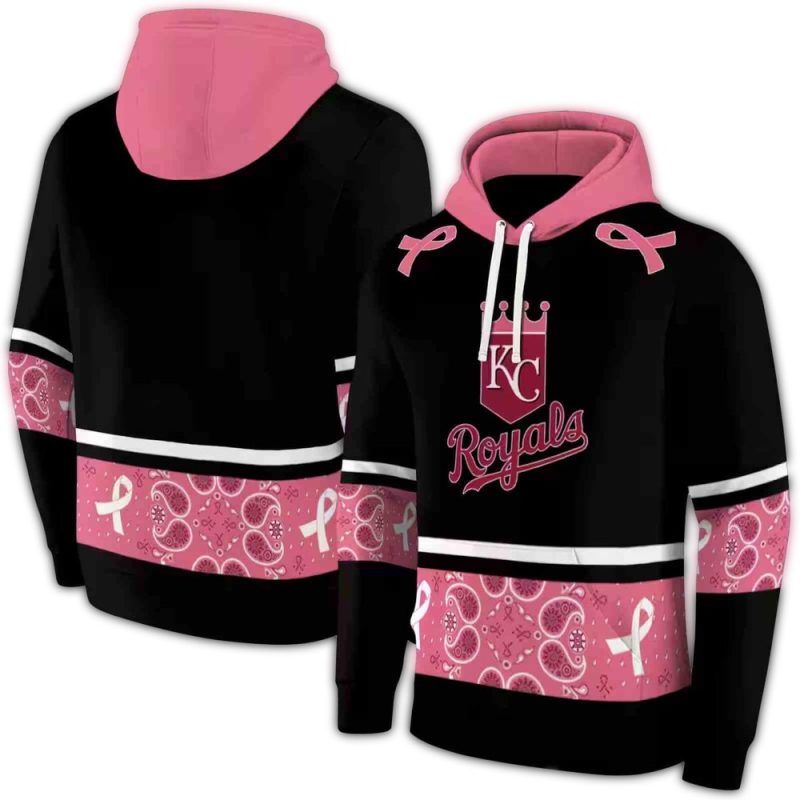Kansas City Royals Awareness Ribbon Black Pink All Over Print Hoodie 1