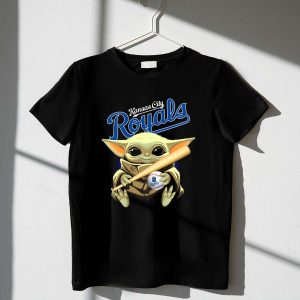 Kansas City Royals Baby Yoda Baseball Bat & Ball T-Shirt For Kids