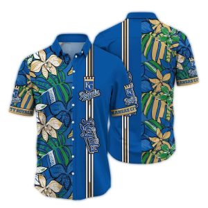 Vintage Kansas City Royals Floral Leaf Striped Hawaiian Shirt