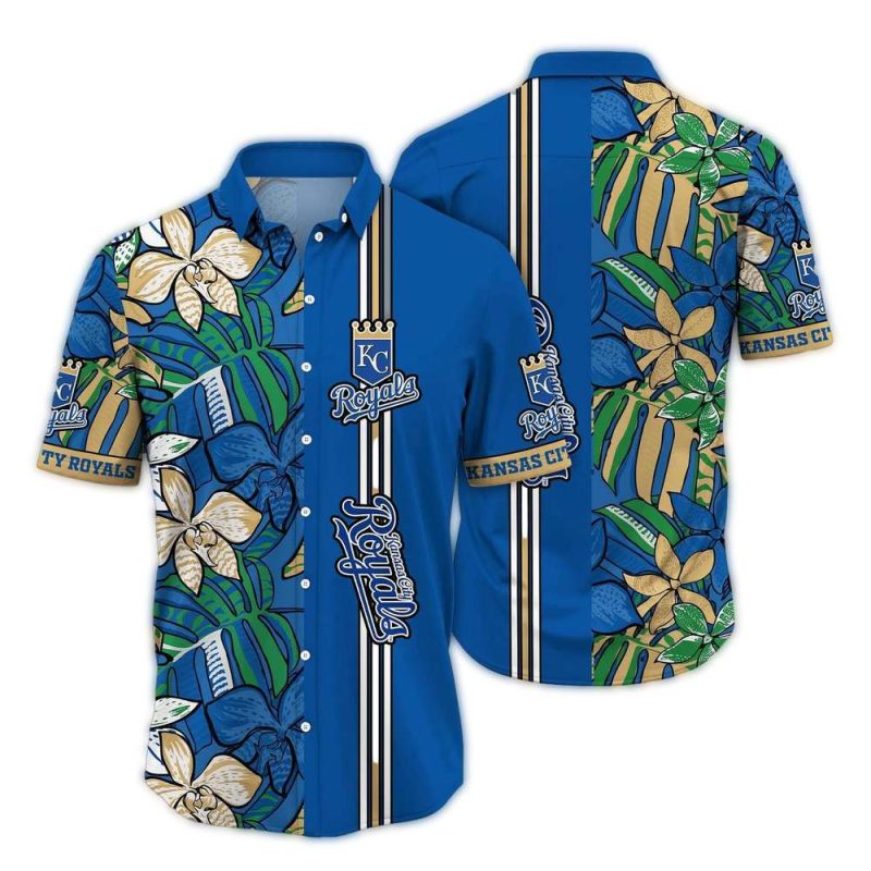 Kansas City Royals Floral Leafs Stripe VIntage Hawaiian Shirt 1