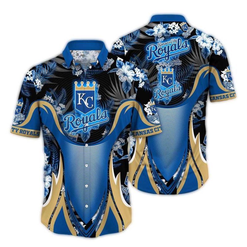Kansas City Royals Floral Leafs Uniform Hawaiian Shirt 1