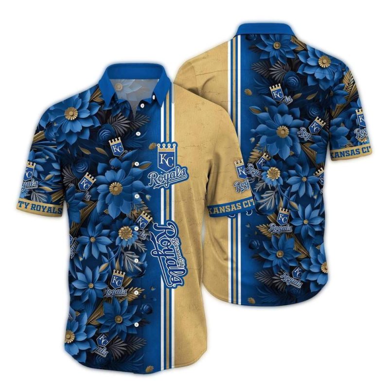 Kansas City Royals Flower Blossom Stripe Pattern Hawaiian Shirt 1
