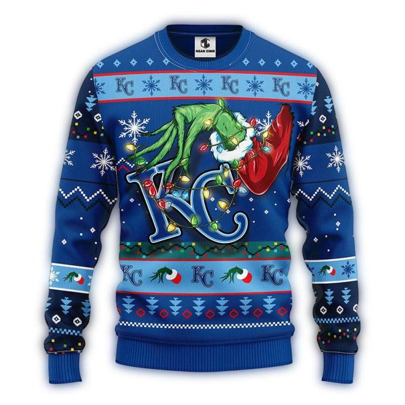 Kansas City Royals Grinch Hold Logo Light Christmas Ugly Sweater 1