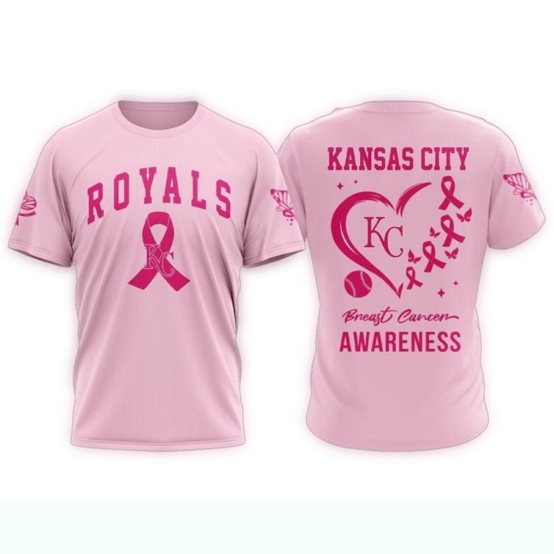 Kansas City Royals Pink Breast Cancer Awareness All Over Print T Shirt 1