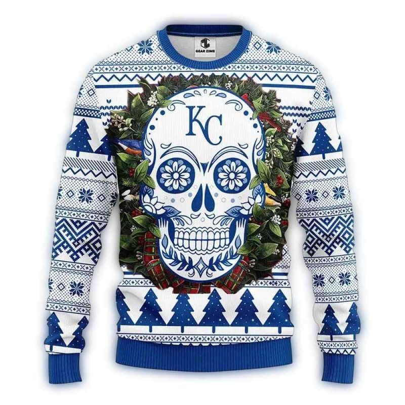 Kansas City Royals Skull Flower Christmas Ugly Sweater 1
