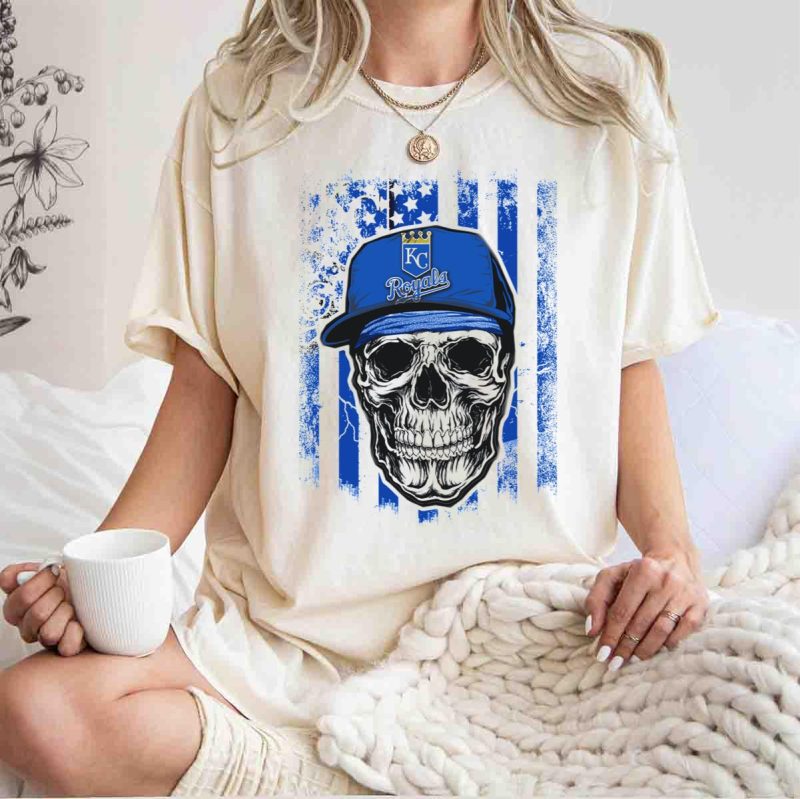Kansas City Royals Skull with Blue Hat and Crown Symbol on T Shirt t shirt 1 1