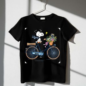 Kansas City Royals Snoopy Riding Bicycle T-Shirt With Woodstock & Flowers