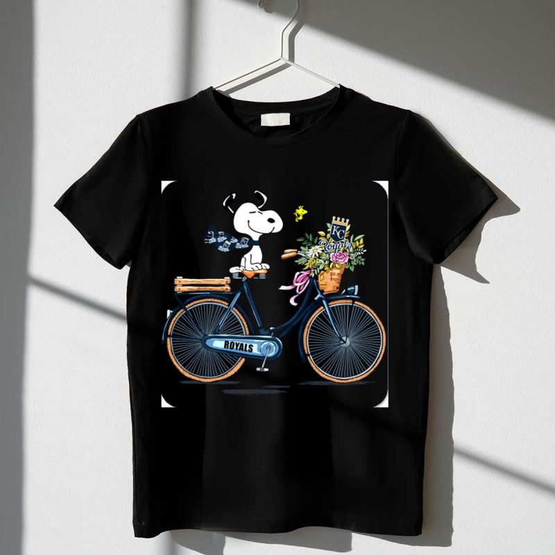 Kansas City Royals Snoopy Riding Bicycle with Woodstock and Flowers T Shirt t shirt 1 1