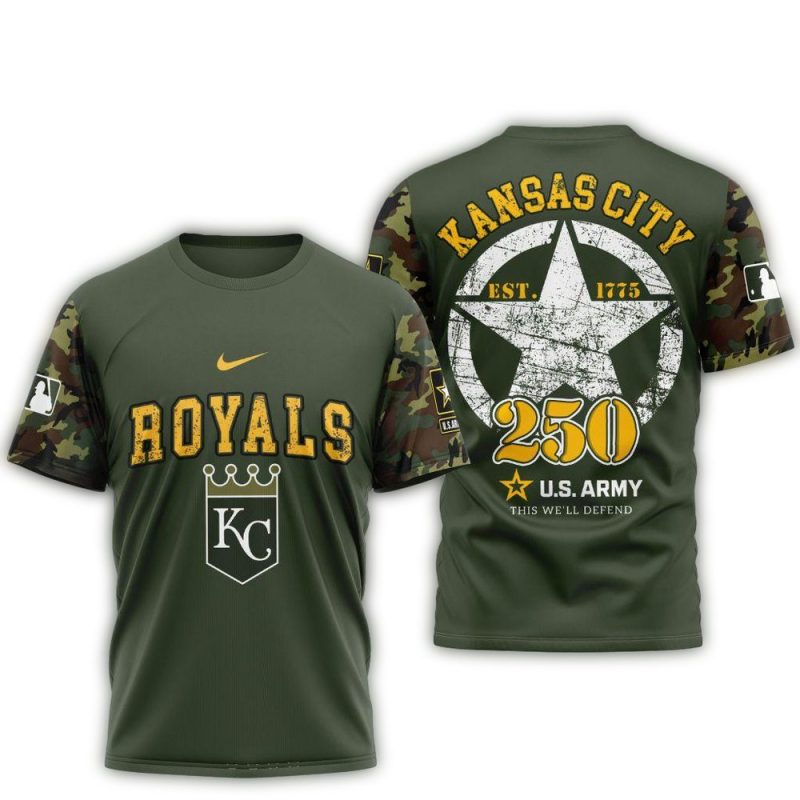 Kansas City Royals US Army 250th Birthday All Over Print T Shirt 1