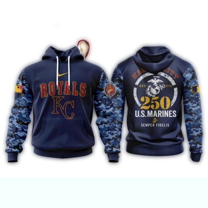 Kansas City Royals USMC 250th Birthday All Over Print Hoodie 1