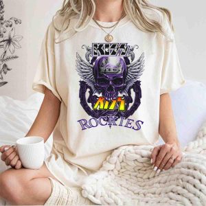 Kiss Colorado Rockies Skull Wings Logo Graphic T-Shirt For Fans