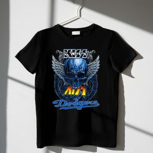 Kiss La Dodgers Skull Winged Chain Graphic T-Shirt For Fans