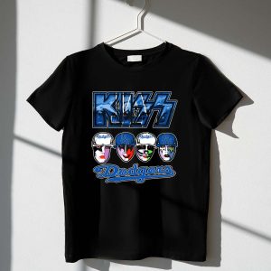 Kiss Los Angeles Dodgers Baseball Collaboration T-Shirt With Face Paint Design