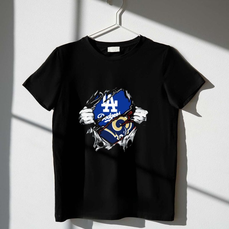 LA Dodgers Rams Fan Crossover T Shirt.jpeg t shirt 1 1