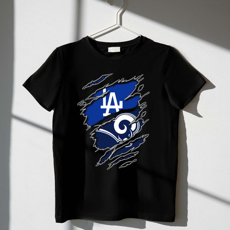 LA Dodgers Rams Logo Mashup T Shirt.jpeg t shirt 1 1