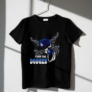 La Dodgers Fear The Dodgers Graphic T-Shirt - Skull Cap Design