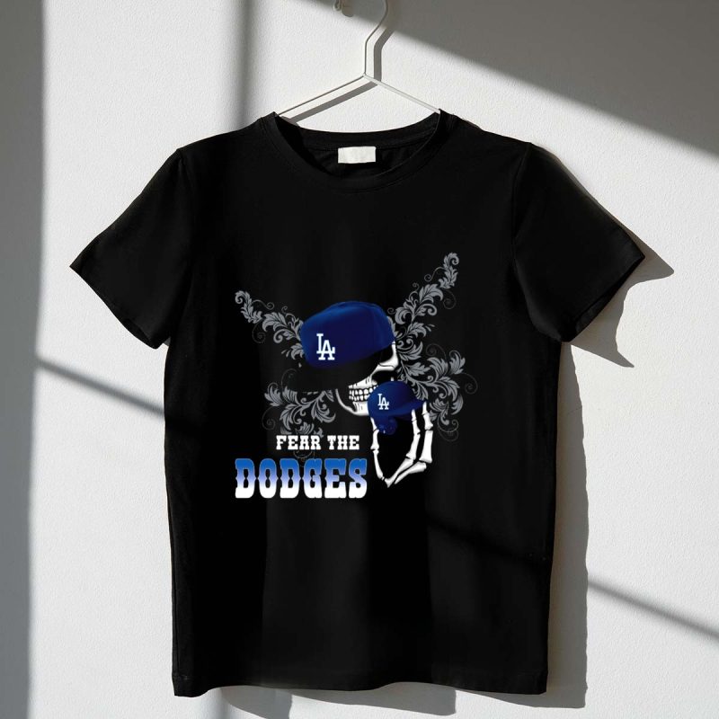 LA Dodgers Skull Cap Graphic Fear The Dodgers T Shirt.jpeg t shirt 1 1
