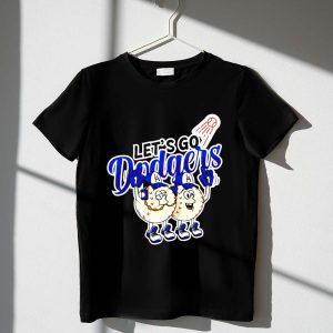Let'S Go Dodgers Baseball T-Shirt With Cartoon Baseballs & Spotlight Design