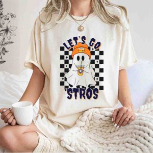 Houston Astros Ghost T-Shirt - Let'S Go Stros Baseball Tee For Fans