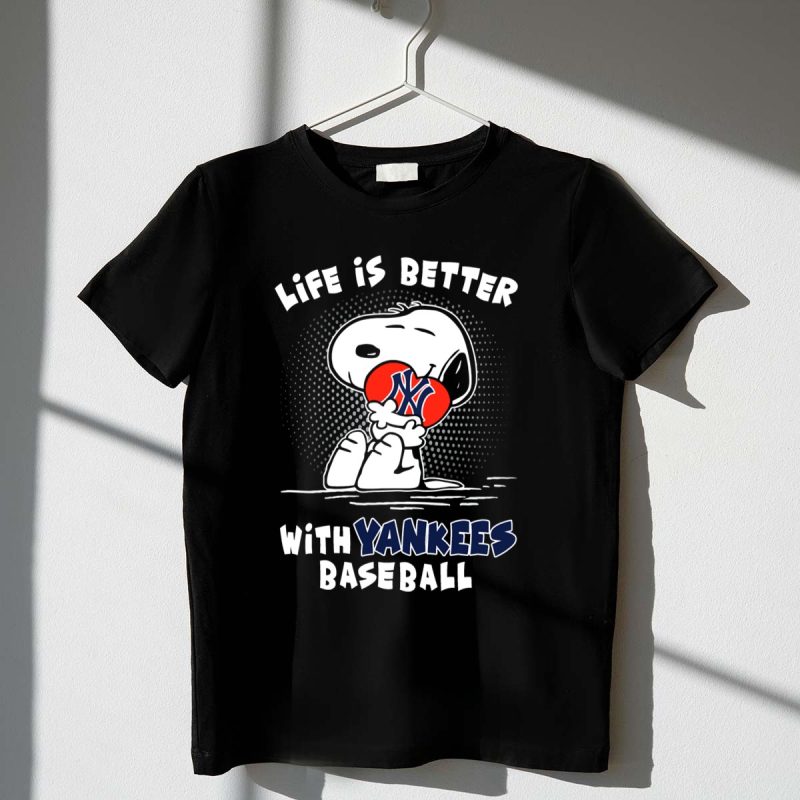 Life Is Better with Yankees Baseball Snoopy Hugging T Shirt t shirt 1 1