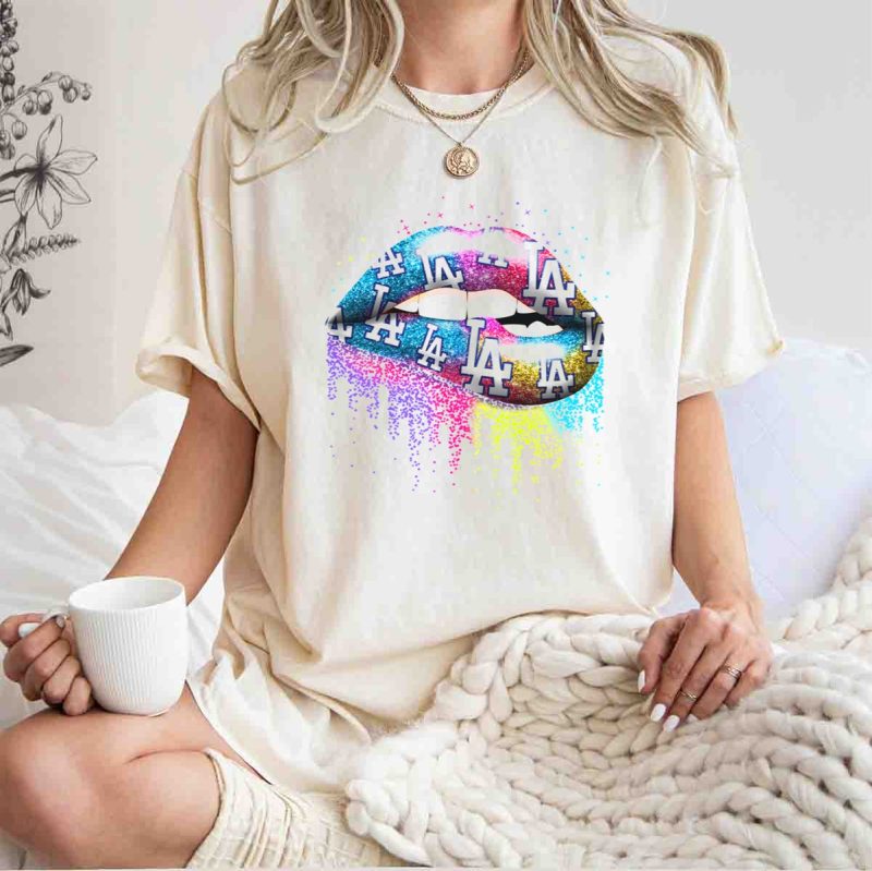 Lips with Los Angeles Dodgers Glitter Logo T Shirt.jpeg t shirt 1 1