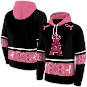 Los Angeles Angels Awareness Ribbon Black Pink All Over Print Hoodie