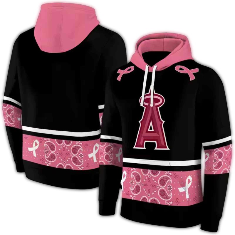 Los Angeles Angels Awareness Ribbon Black Pink AOP Hoodie 1