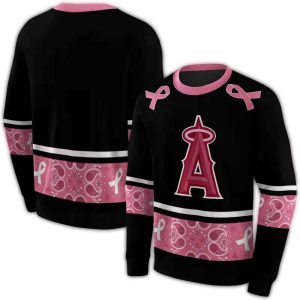 Los Angeles Angels Awareness Ribbon Black Pink All Over Print Sweatshirt