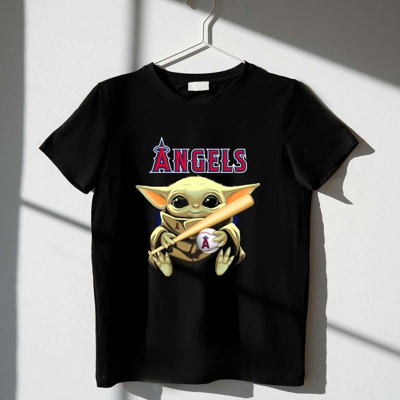 Los Angeles Angels Baby Yoda Baseball Bat Holding T Shirt t shirt 1 1