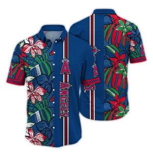 Los Angeles Angels Floral Leaf Stripe Hawaiian Shirt For Men